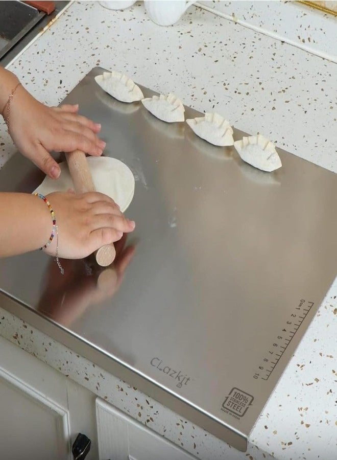 Clazkit Stainless Steel Counter Top Chopping Board | Kneading Board for Chopping with Lip Bend | Vegetable,Fish,Cutter Board (42 x 32 CM) - Image 1